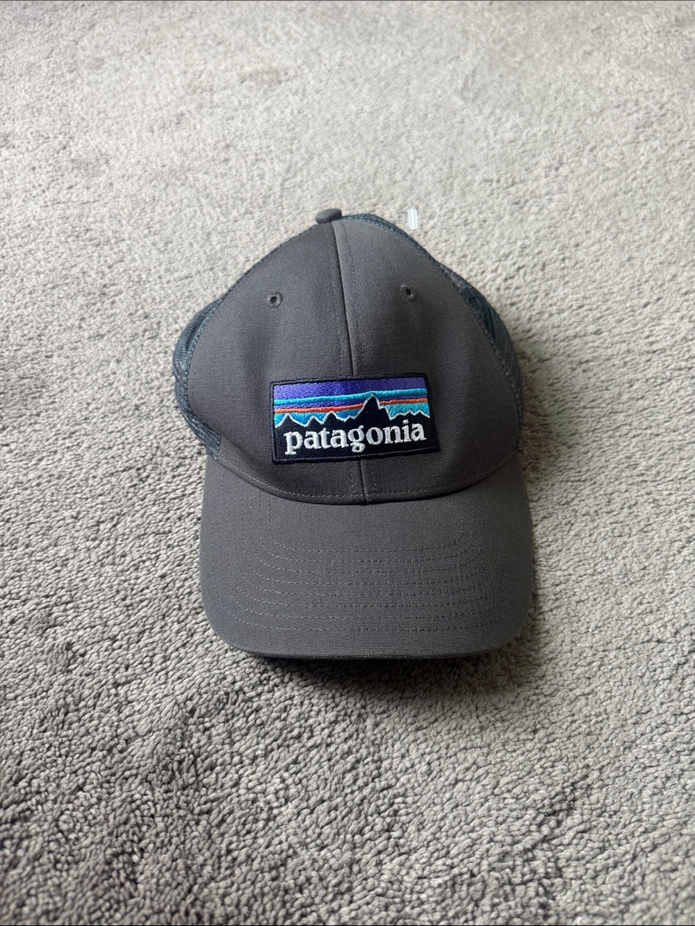 Patagonia P-6 Logo Trucker Snapback Hat Gray Mesh Back SIZE OS